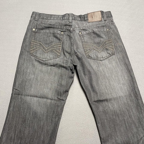 GS115 Jeans Mens 38 Gray Straight Leg Whiskered Denim Embroidered Back Pockets - Picture 7 of 13